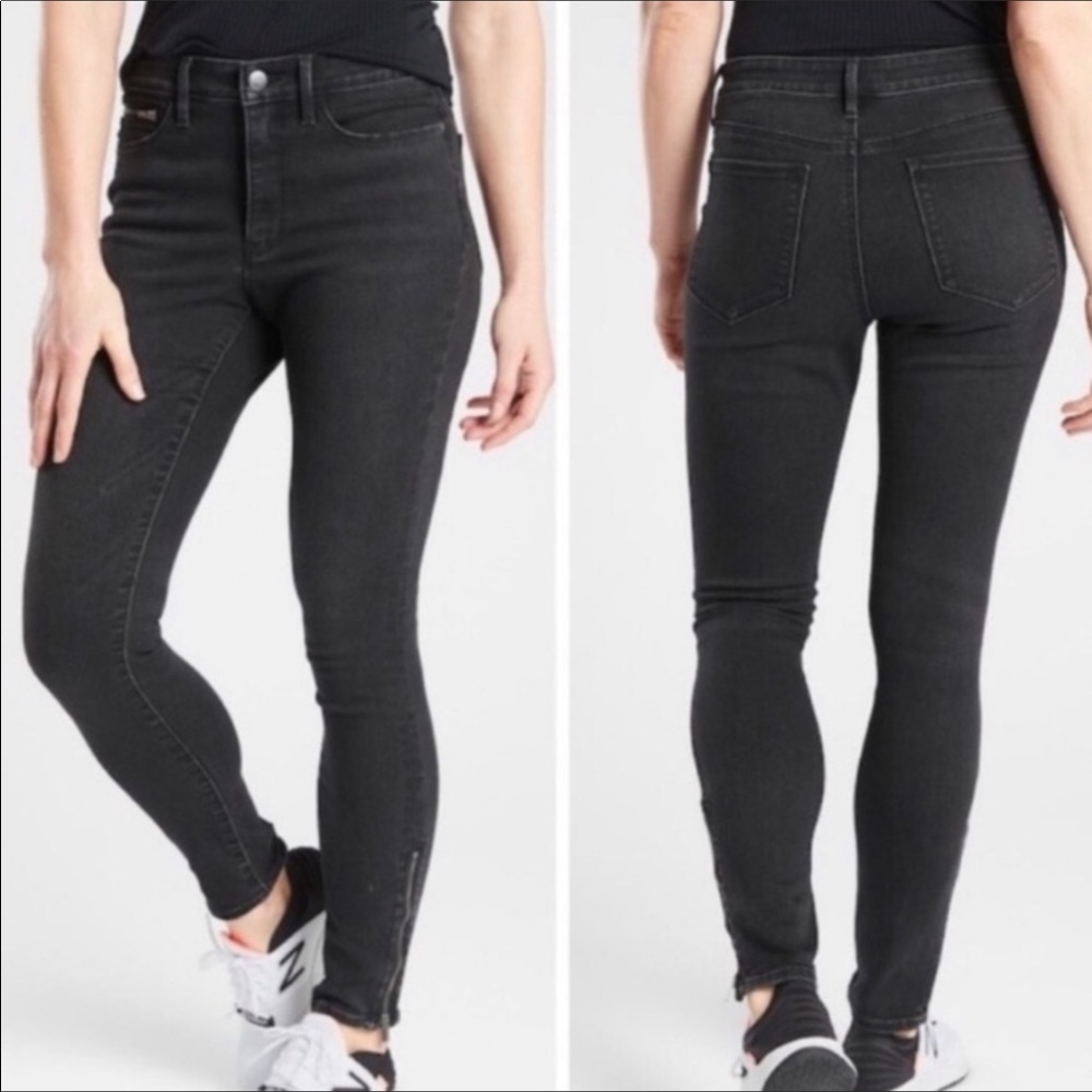 Athleta Sculptek Jeans Black Ankle Zippers